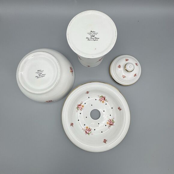 Vtg Laura Ashley Parfums Fine Bone China Bathroom Soap Dish Bowl & Candle Holder - Picture 6 of 8